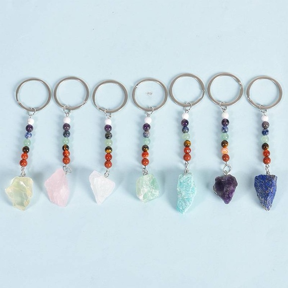 Chakra beads Amazonite raw stone keychain bag hanging - Picture 2 of 4
